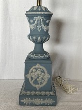 WEDGWOOD ANTIQUE JASPERWARE LAMP~PALE BLUE  W/WHITE RELIEFS Cherub Motif picture