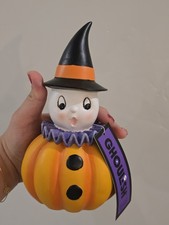 Ghoulish Vintage Inspired Ghost Pumpkin Halloween Figure Resin Decor 7 inch picture