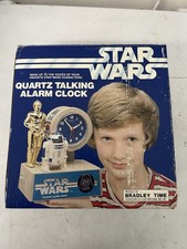Vtg 1980s Star Wars Talking Alarm Clock Bradley Time R2-D2 C-3PO W/ Box picture