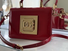 DOLCE & GABBANA Bella Red Patent Leather Top Handle Crossbody Bag Gold DG picture