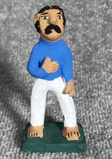 Vintage Josefina Aguilar Signed Mexican Folk Art Clay Male Figure Blue White picture