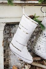 Free People Christmas Stocking Felt Embellished Bead Tassel Lace Ivory White NIB picture