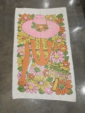 Rare Vintage 1960’s Flower Power Girl Mod Floral Beach Towel Groovy MCM 70s 60s picture