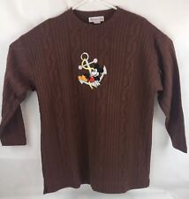 Vintage Women’s Mickey Mouse Sweater Ship Anchor Embroidered Brown Crewneck Sz M picture