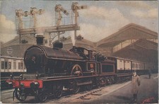 Euston Station London Train LMS LNW Railway Locomotive Postcard F Moore Art picture