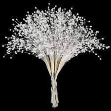 100 Pcs Floral Picks, White Pearl Sticks for Weddings, Christmas Tree Picks |... picture