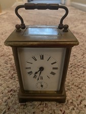 Rare Miniature Antique French alarm Brass & Glass Timepiece Carriage Clock 1800s picture