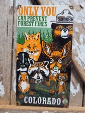 VINTAGE NATIONAL PARK PORCELAIN SIGN OLD COLORADO SMOKEY BEAR FOREST SERVICE 12