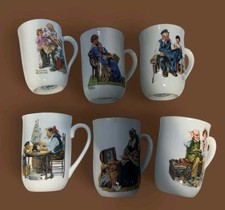 Norman Rockwell  Vintage Set Of 6 Coffee Mugs. $35 picture