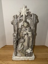 19” VTG Folk Art Nativity Creche Plaster Stable Star Bethlehem Weathered Rustic picture