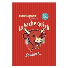 Coucke French Cotton Tea Towel, Vache Qui Rit Retro Rouge, 20x30
