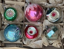 Vintage Japan Feather-tree Indent Mica Snowcap Stencil Glass Ornaments picture