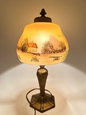 Antique 1920s Scenic Reverse Painted Glass Table Lamp LACO Windmill Cottage picture