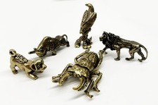 Set of 5 bronze miniatures Lion Beetle Bull Eagle Dog picture