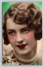 c1930 RPPC Beautiful Lady Studio Glamor Shot Hand Color Tinted VINTAGE Postcard picture