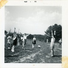 Vtg 1960s Found B&W Photo Cheerleading Practice Snapshot picture