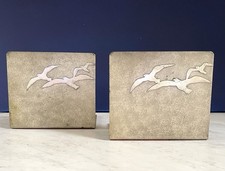 2 ANTIQUE HEINTZ USA SEA GULL BIRD BRONZE STERLING SILVER ARTS CRAFTS BOOKENDS picture