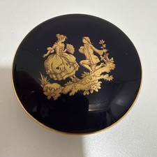 Vintage Limoges France Cobalt Blue Porcelain Trinket Box Gold Scene 2.5” 24k picture