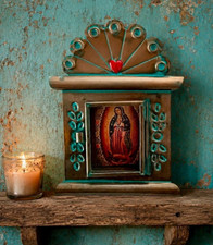 Mexican Tin Heart Nicho Frame, Virgin Guadalupe Shadowbox, Small 5” picture