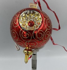 BEAUTIFUL Large Triple INDENT  Finial BLOWN Glass CHRISTMAS Ornament GERMANY picture