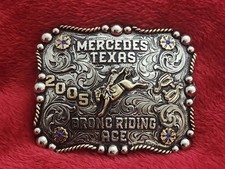 Champion Bronc Riding Trophy Belt Buckle☆Living Dream☆Mercedes Texas☆2005☆R26 picture