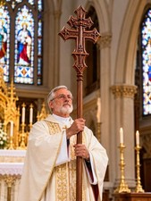 72 Inch Wooden Processional Cross, Hand Carved Gothic Catholic Church Staff, A picture