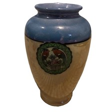 Vintage Japanese hand painted porcelain yellow & blue vase 5 inches Birds picture