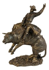 Ebros Rustic Western Rodeo Bull Rider Cowboy On Rearing Angry Bull Statue... picture