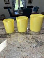 3 Vintage Tupperware Yellow Canister Set With Lids picture