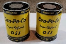 Pair Vtg NOS 1960s Cen-Pe-Co Super Refined Motor Oil 1 Quart Can Tin Full 20W  picture