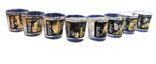Vintage TWA Libbey destination cocktail lowball/rocks glasses set of 8, blk&gold picture