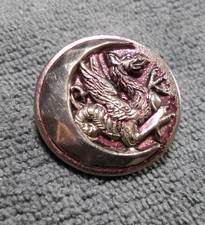 Vintage Antique Metal Picture Button FLYING DRAGON & CRESCENT MOON picture