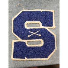 Vintage Standard Pennant Co Chenille Varsity Letter S Patch Blue Cream PA Made picture