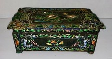 Antique Hand Painted Fox & Grapes Theme Chinese Metal and Enamel Hinged Lid Box picture