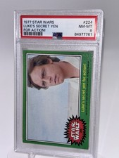 Topps 1977 Star Wars Card #224 Lukes Secret Yen For Action NM PSA 8 Mark Hamill picture