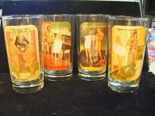 Vintage 1970s Sip N Strip Peek-A-Boo Highball Glasses - Set of 4 Novelty Barware picture