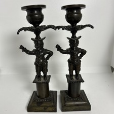 Superb Vintage Harlequin Candlestick w/ Bobeche Bronze? Made in Italy picture