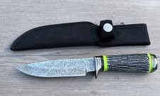 Frost Cutlery Damascus Fixed Blade Knife Black Neon Green Handle + Sheath picture
