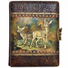 Antique Victorian Celluloid Photo Album Deer Forest Brass Clasp 22 Photographs picture