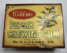 Antique Clarks Teaberry Pepsin Gum Litho Store Counter Display Box Tin 1906 picture