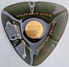 Vintage Delta Air Lines Douglas DC-8 Fan Jet Ashtray Triangle Dark Glass picture