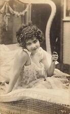 1910s RPPC Women Toothbrush Lingerie In Bed Real Photo Postcard USA French Rare picture