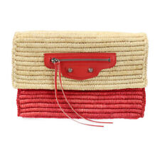 Balenciaga Bag 339549 Clutch Raffia Leather Natural Red Straw Basket picture