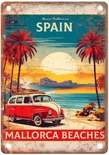 Vintage Mallorca Beaches night Spain Retro Look Travel Poster Metal Sign T3537 picture