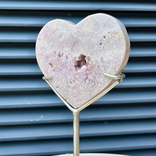 700 g  Pink Quartz Crystal Heart w/ Metal Stand Boho Home Accent Love Decor Gift picture