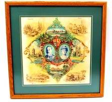 Antique 1935 KING GEORGE V & QUEEN MARY Framed Textile Handkerchief 18