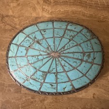 Vintage Zuni Sterling Silver Inlay Turquoise  Belt Buckle Singed R 109.7 Gs picture