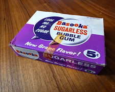 Vintage 1970s Topps Bazooka Sugarless Grape Bubble Gum Counter Display Box NOS picture