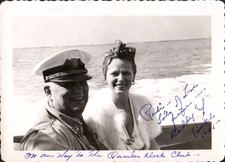 1941 Vintage Signed Black & White Photo Navy Officer & Woman on Boat picture