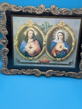 VINTAGE VICTORIAN RELIGIOUS PRINT / MOST SACRED HEART OF JESUS-IMMACULATE HEART picture